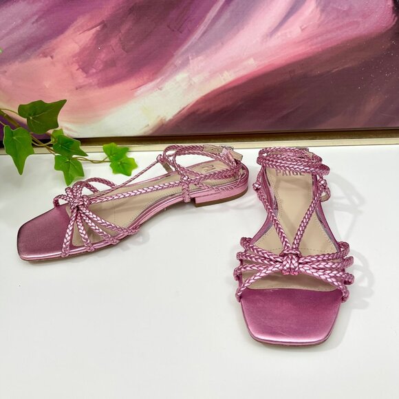 PAIGE Deanna Braided Ankle-strap‎ Flat Sandals In Pink Metallic Size 6 - Picture 5 of 10